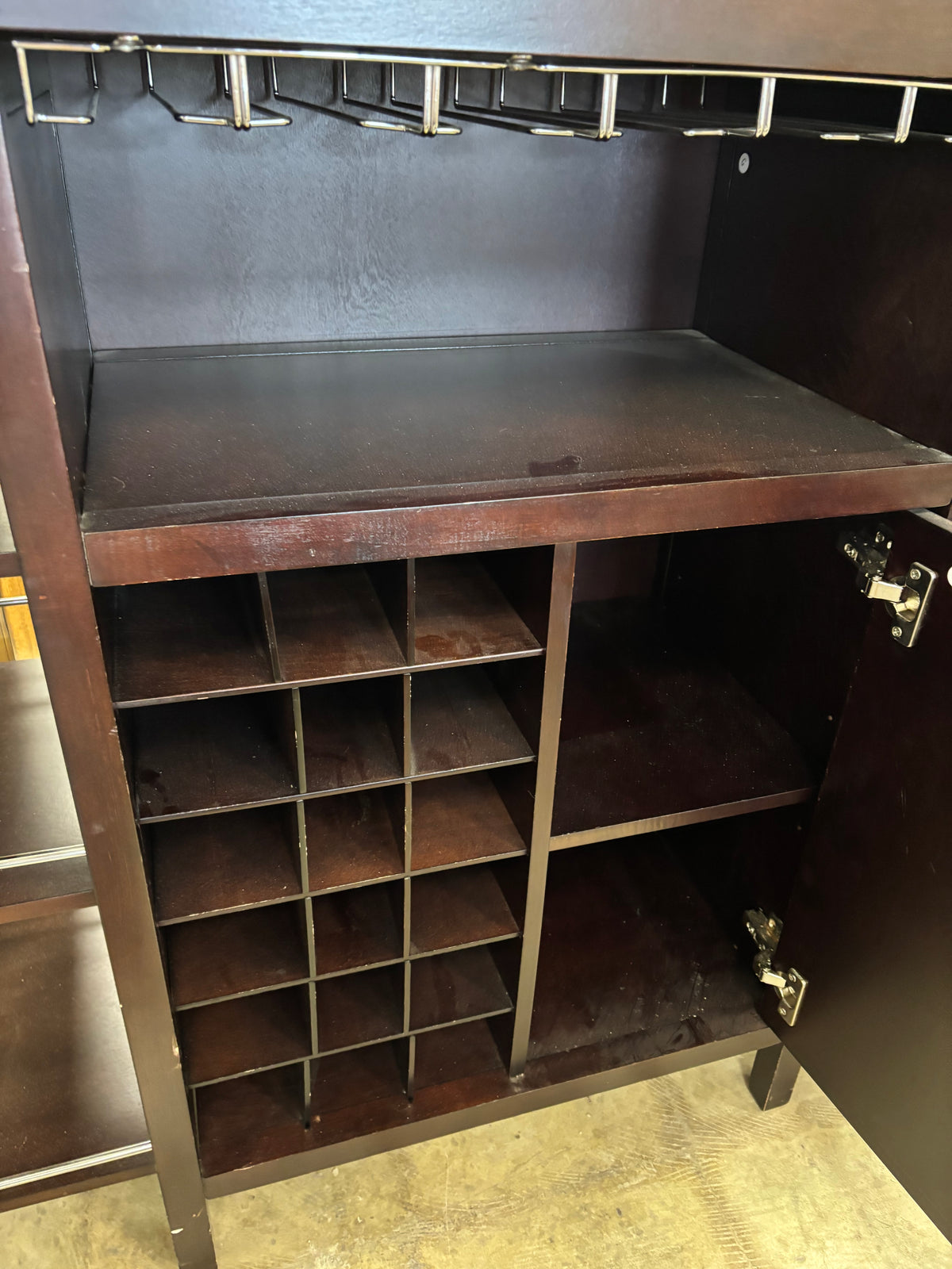 Dark Wood Bar Cart with Glass Top