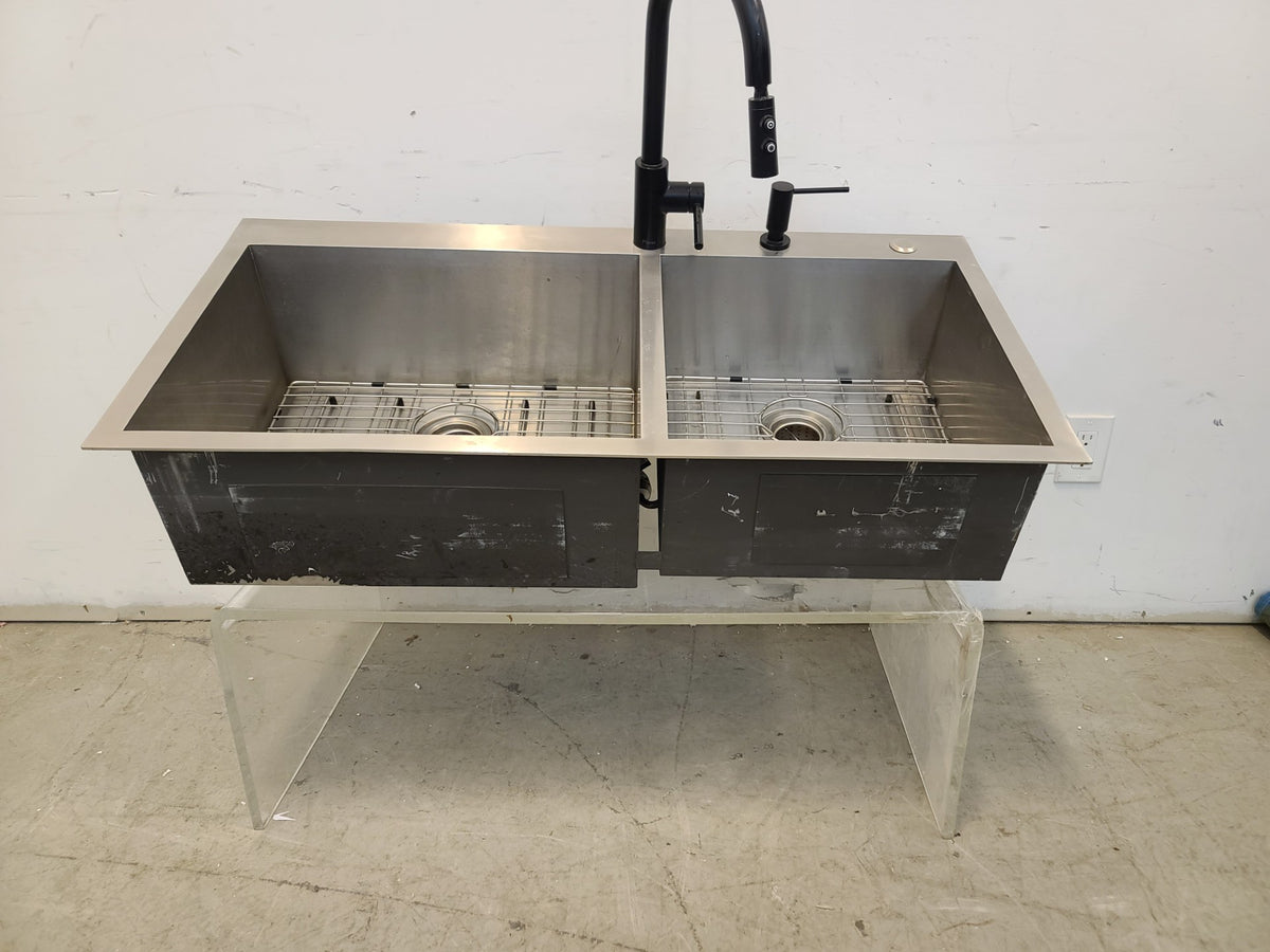 Stainless Steel Double Bowl Kitchen Sink with Pfister Faucet
