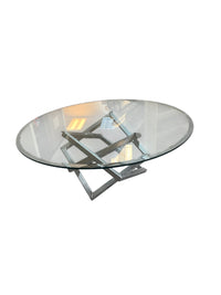 Round Glass Coffee Table with Square Metal Base