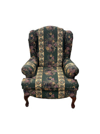 Dark Green Floral Wingback Armchair