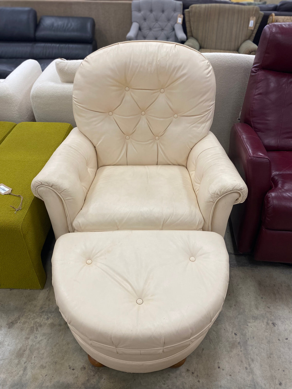 Cream Leather Recliner With Ottoman