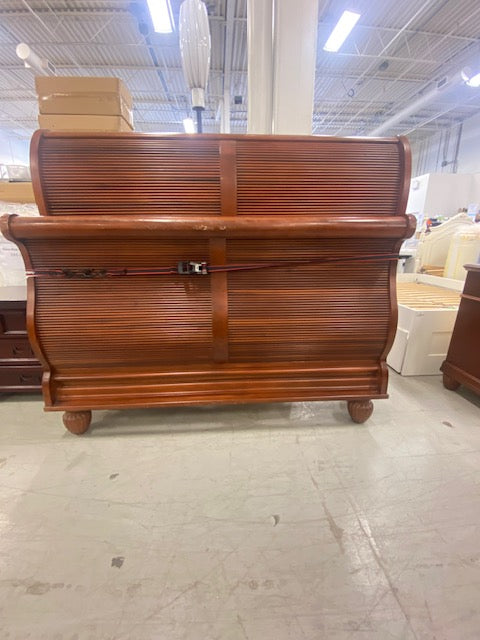 Vintage Queen Wooden Tambour Sleigh Bed