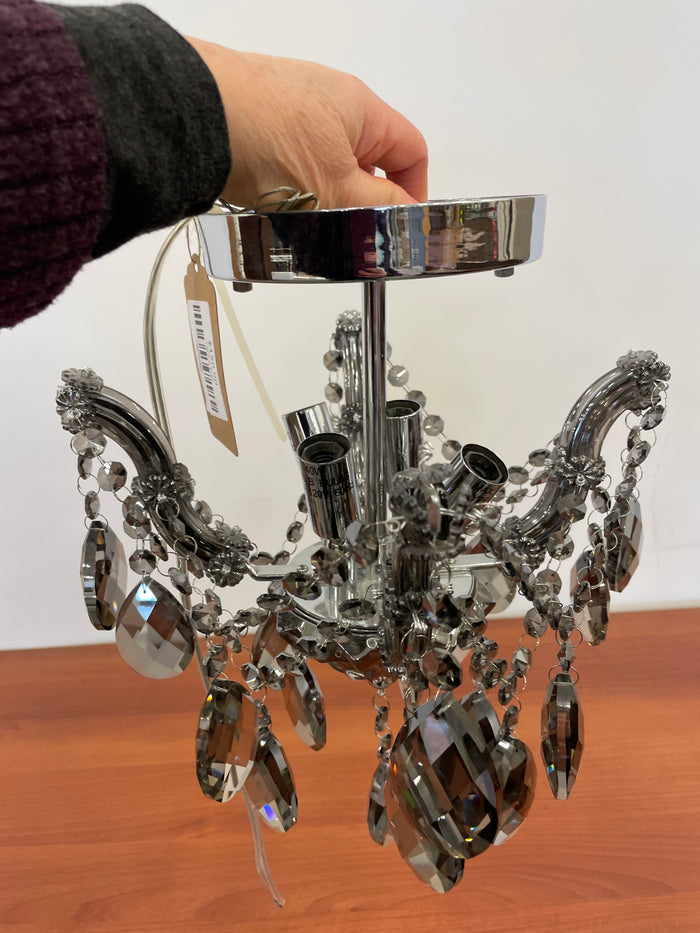 Chrome Ceiling Lamp with Charcoal Gray Crystals