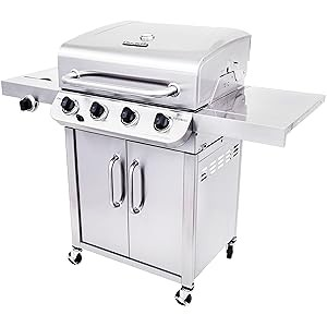 Char‑Broil Performance 4‑Burner Gas Grill w/ Side Burner – 463375919 – Stainless Cabinet