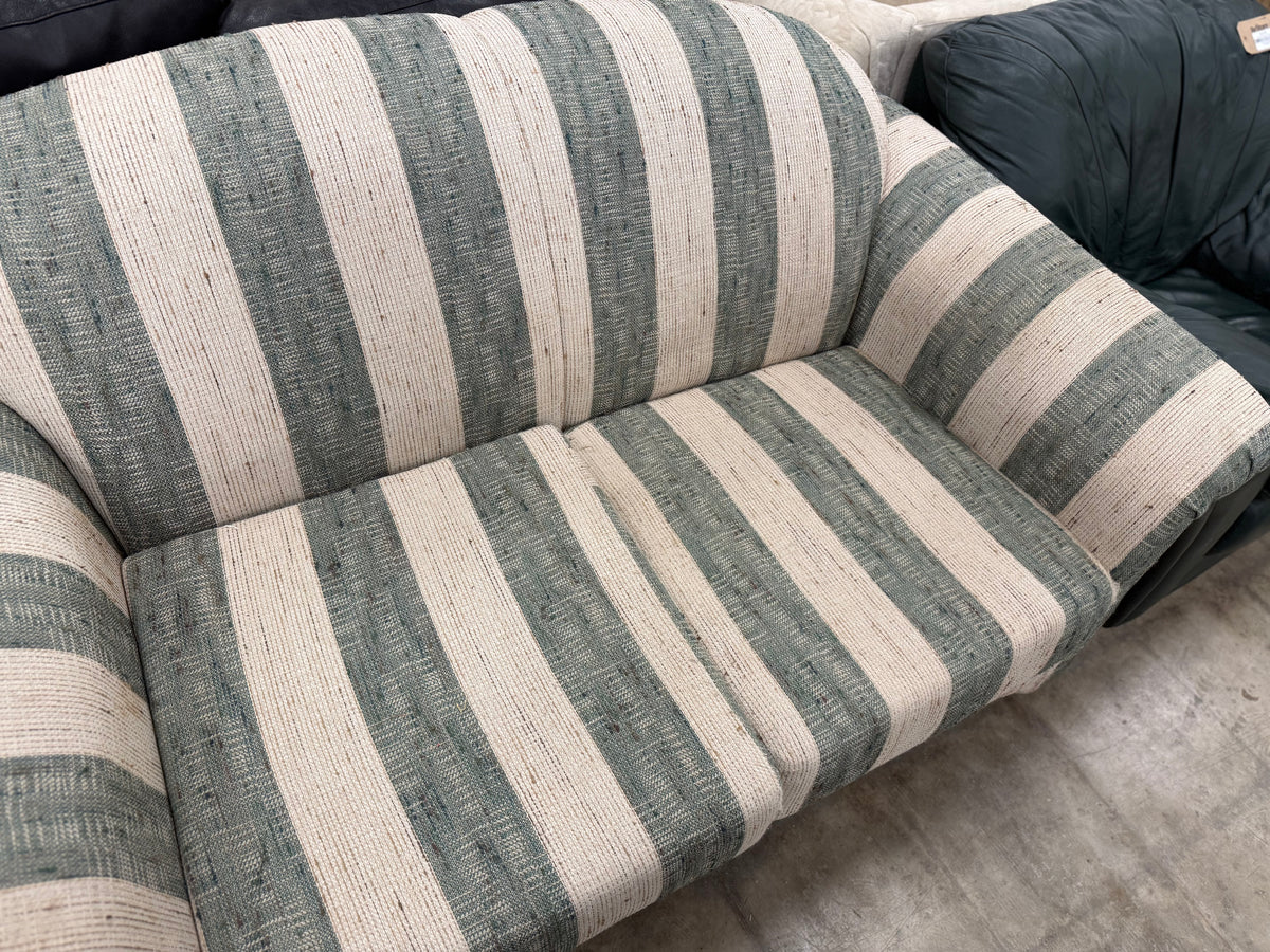 White and Green Striped Fabric Loveseat
