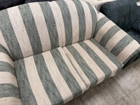 White and Green Striped Fabric Loveseat