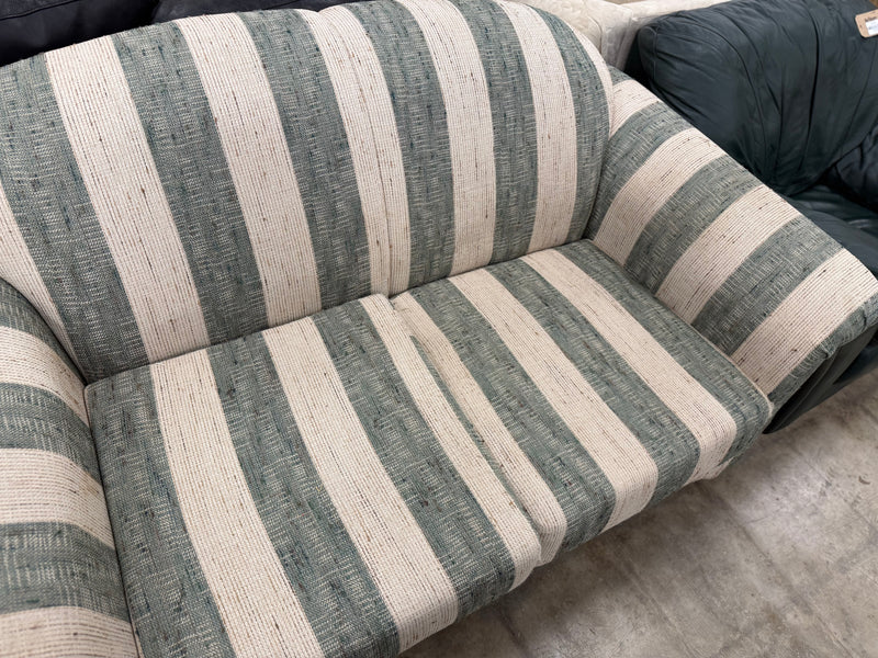 White and Green Striped Fabric Loveseat