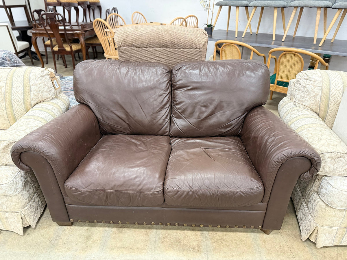 Chocolate Brown Color Faux Leather Loveseat