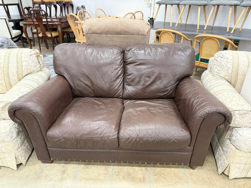Chocolate Brown Color Faux Leather Loveseat