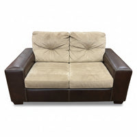 Beige Loveseat with Faux Leather Base