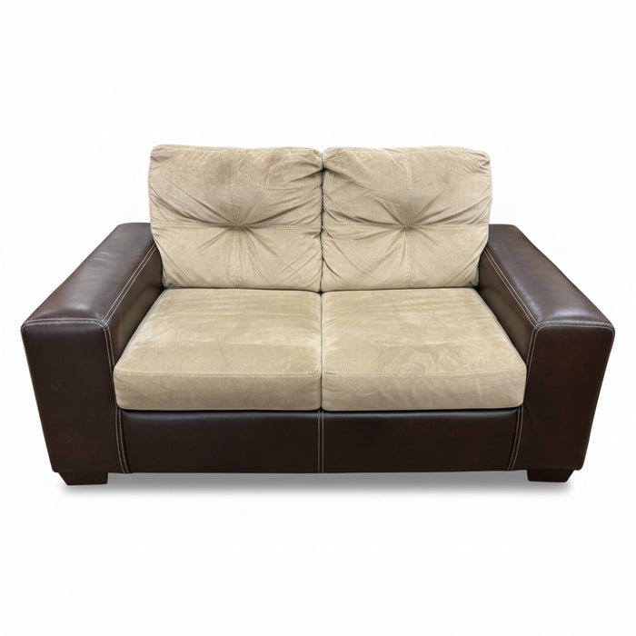 Beige Loveseat with Faux Leather Base