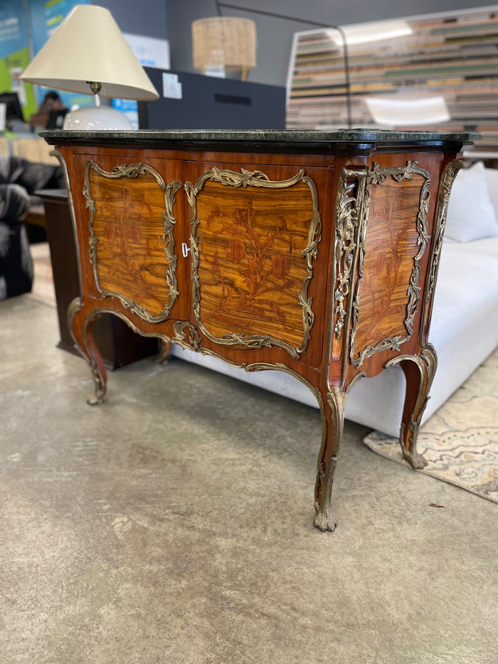Antique Italian Made Granite Top Side Cabinet