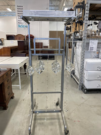 6-Crystal Chandelier with White Rectangular Canopy and 2-tone Crystal Strands
