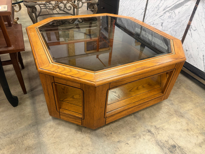 Small Wooden Table w/ Glass Insert