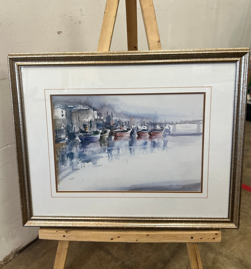 Foggy Harbor Waterfront - Watercolour Painting