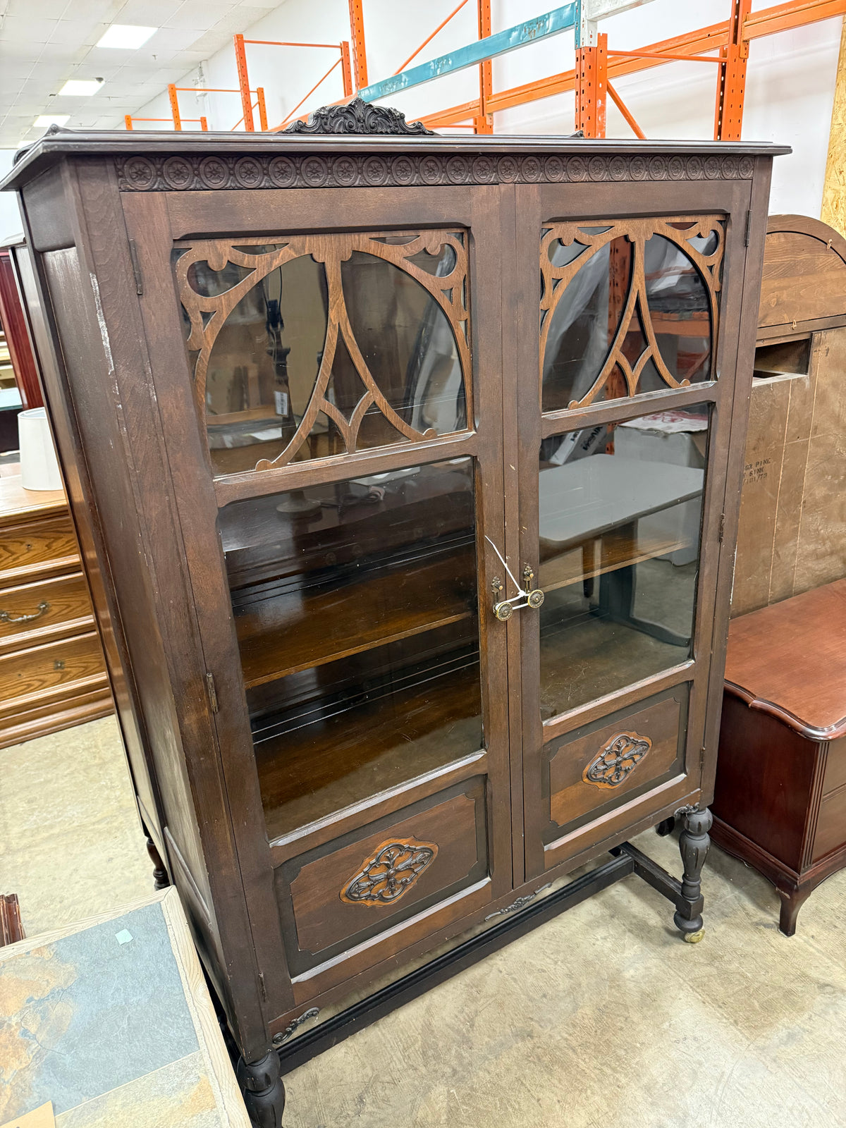 Antique Dark Wood China Cabinet