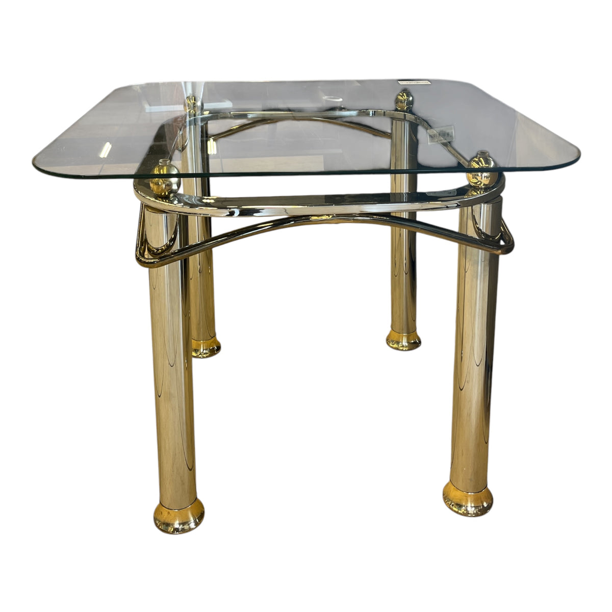 Eighties Chrome & Gold Glass Top End Table