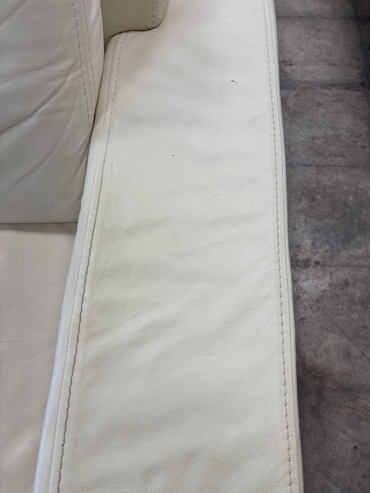 Off White Leather 3-Seater Sofa