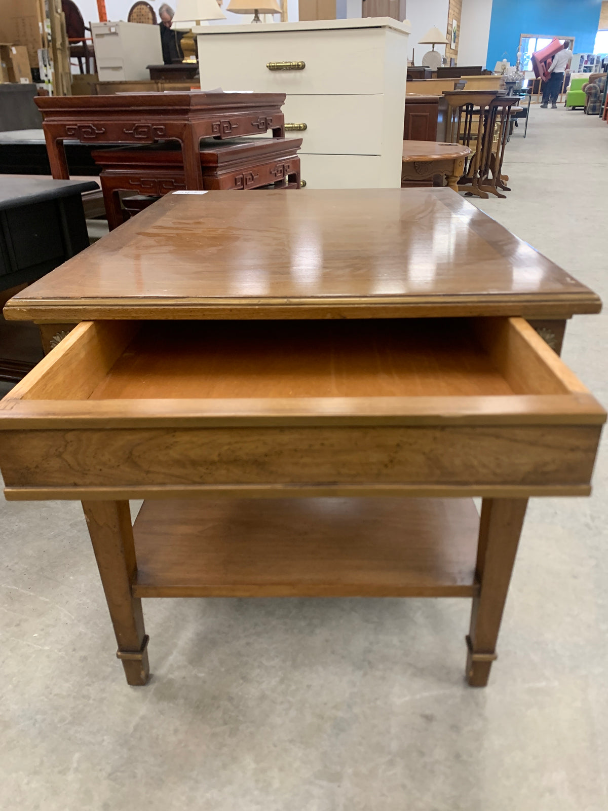 Vintage Medium Brown Side Table W/Drawer