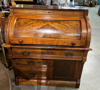 Antique Roll-Top Desk – Solid Wood with Storage