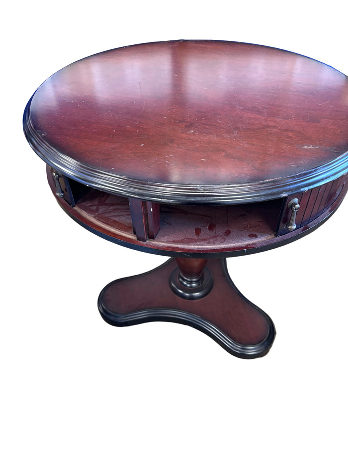 Mahogany-Finished Pedestal Drum Table