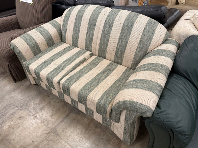 White and Green Striped Fabric Loveseat