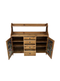 Solid Pine Sideboard with Faux Stained Glass Panel Doors