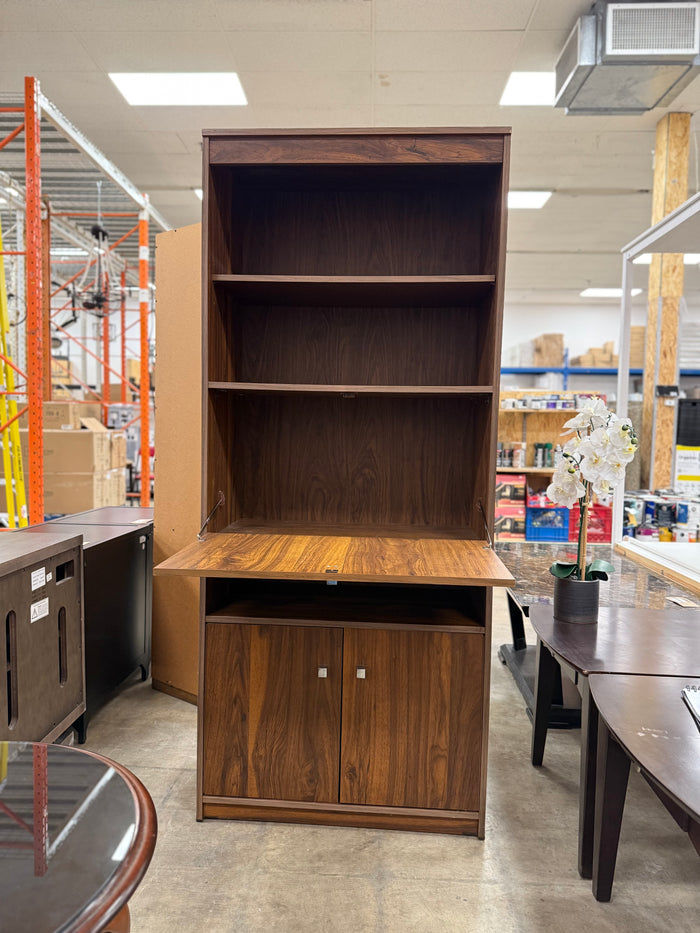 Wooden Credenza with Multiple Shelves and Cabinets