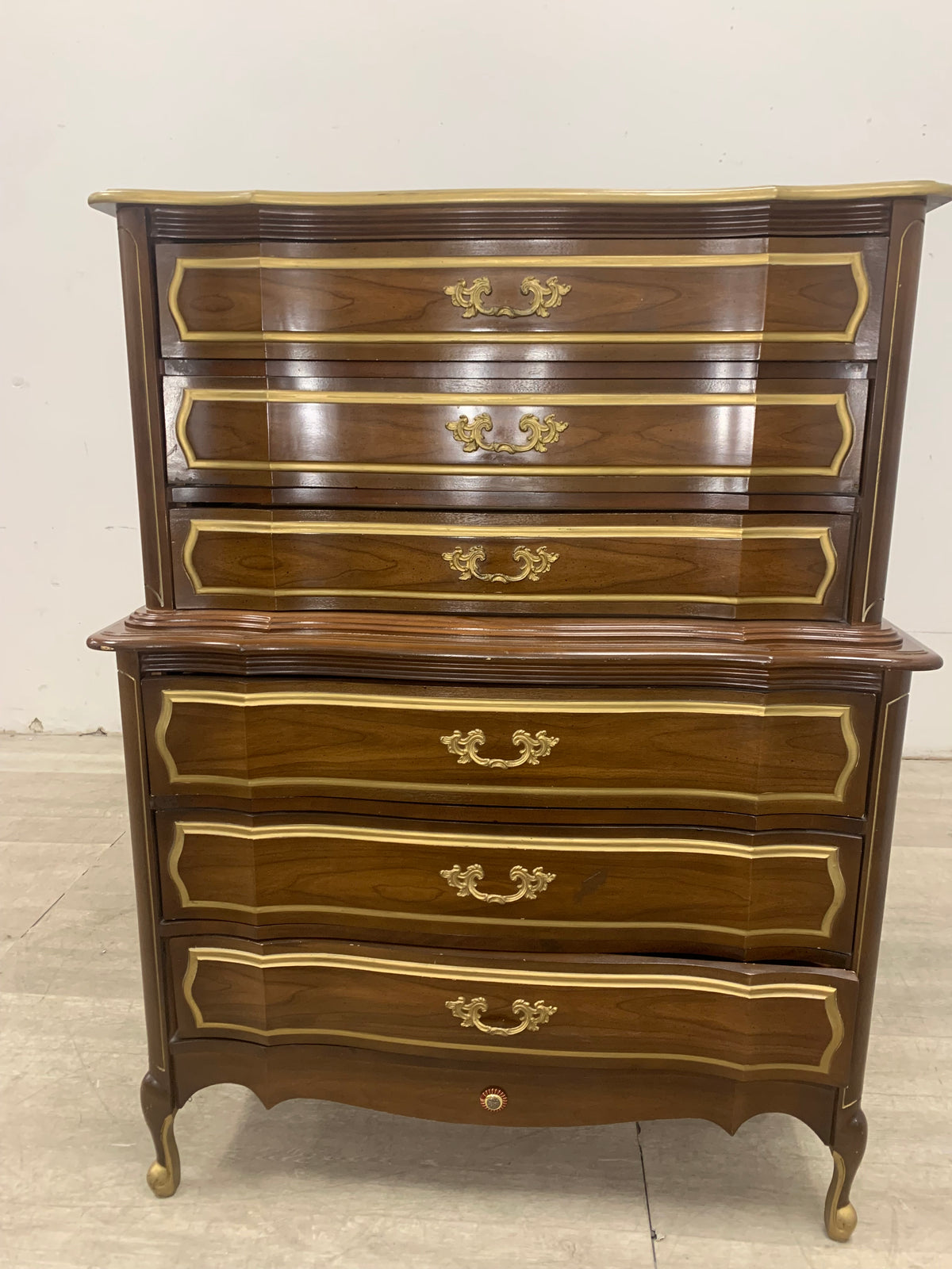 Wood 6 Drawer Dresser With Gold Accents
