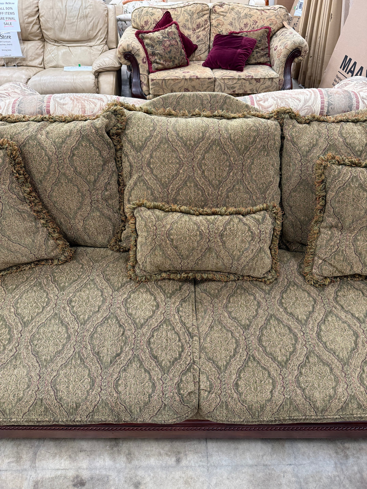 Traditional Dark Tan Floral Sofa