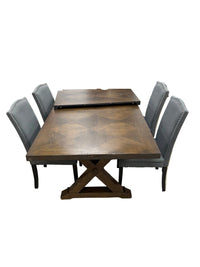 Dark Brown Wood Extendable Dining Table with 4 Chairs