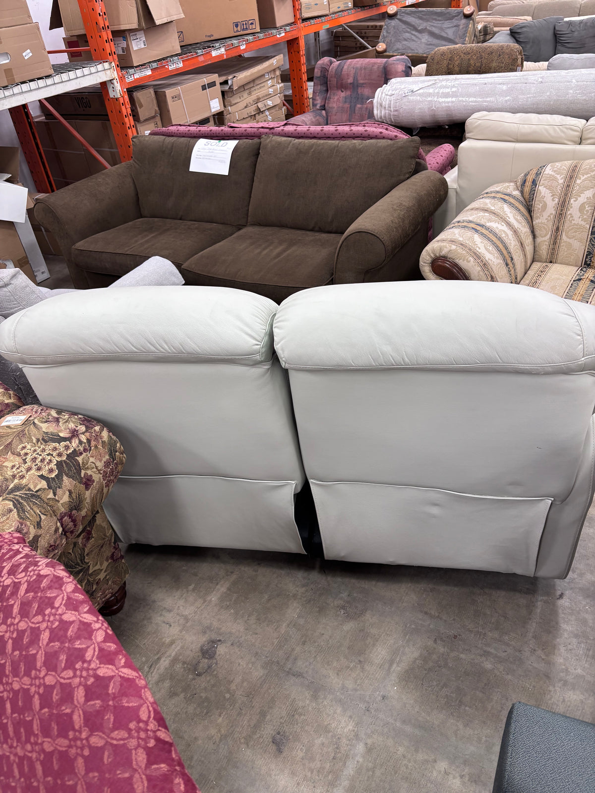 Light Grey Reclining Leather Loveseat