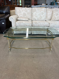 49"W Brass Coffee Table with Glass Top