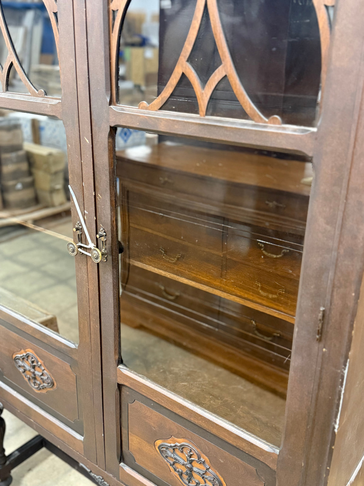 Antique Dark Wooden China Cabinet