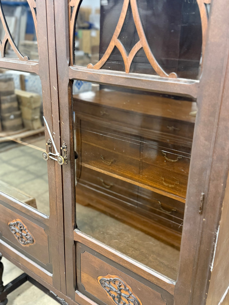 Antique Dark Wooden China Cabinet