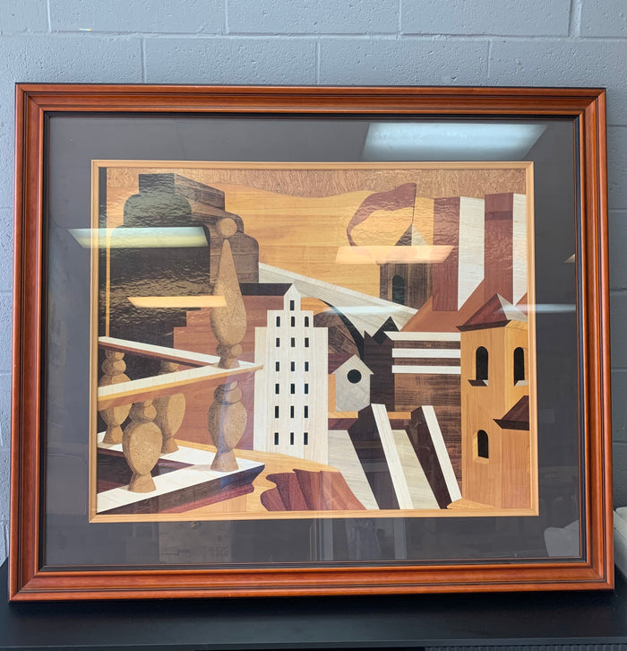 Abstract Cityscape Print in Wood Frame