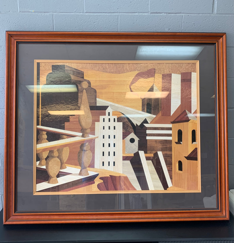 Abstract Cityscape Print in Wood Frame