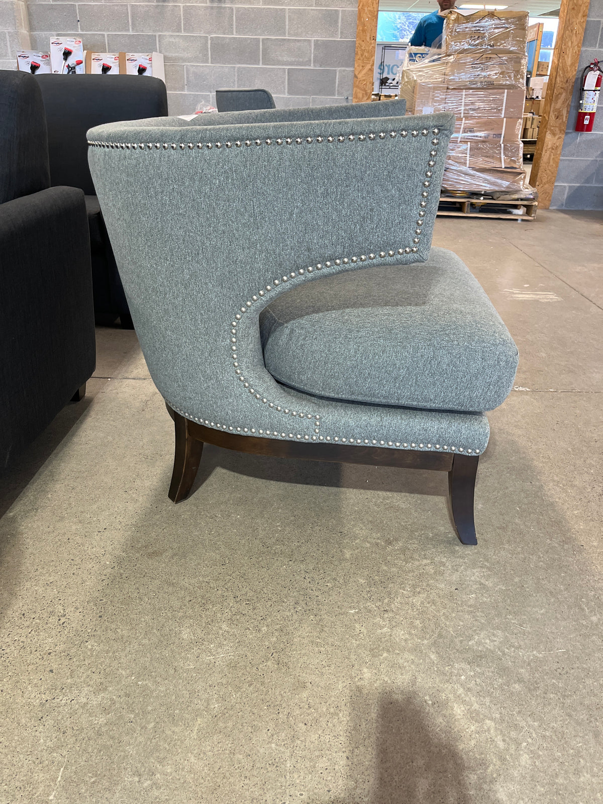 31"W Grey Armchair w/ Rivet Accent