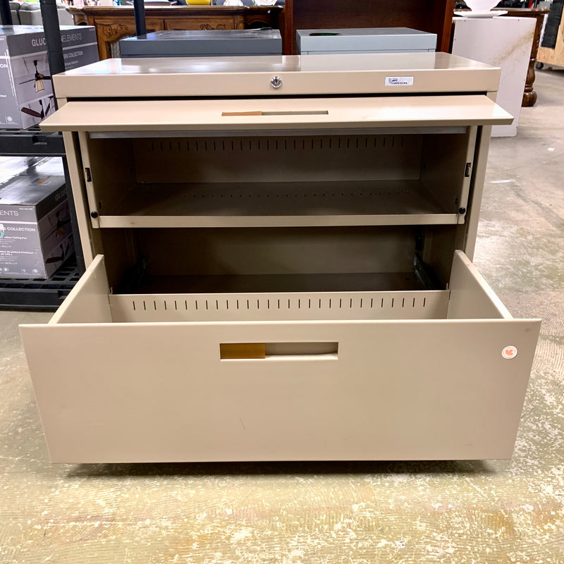 36-inch W Beige Filing Cabinet – 2-Drawer with Recessed Top Lid