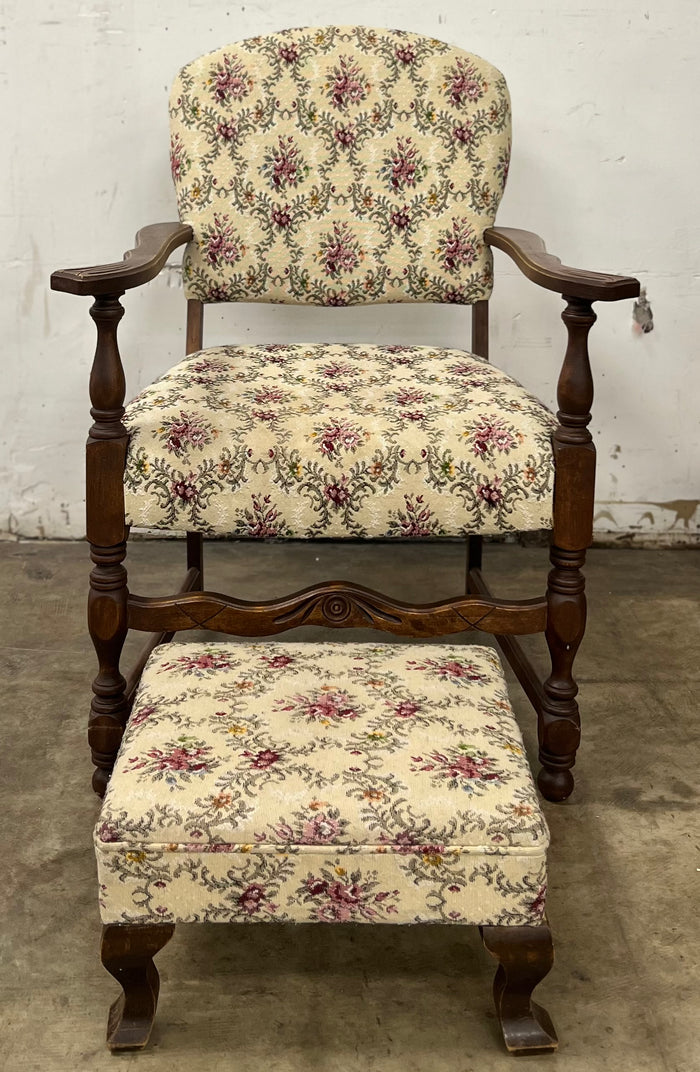 Vintage Floral Fabric Wood Armchair