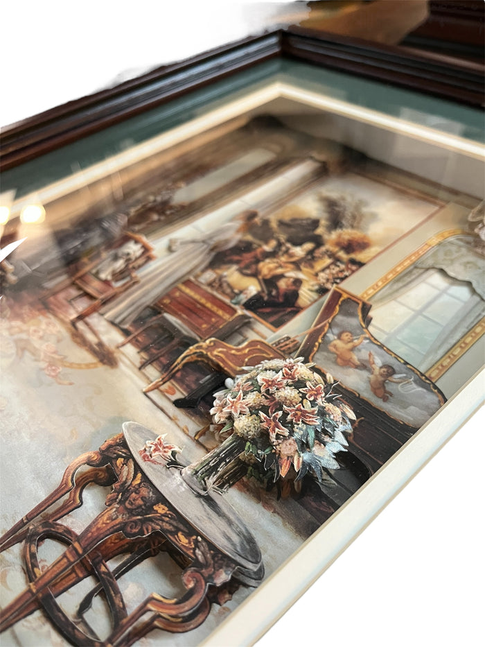 Victorian Parlour Diorama - Green Background on Red Wood Frame