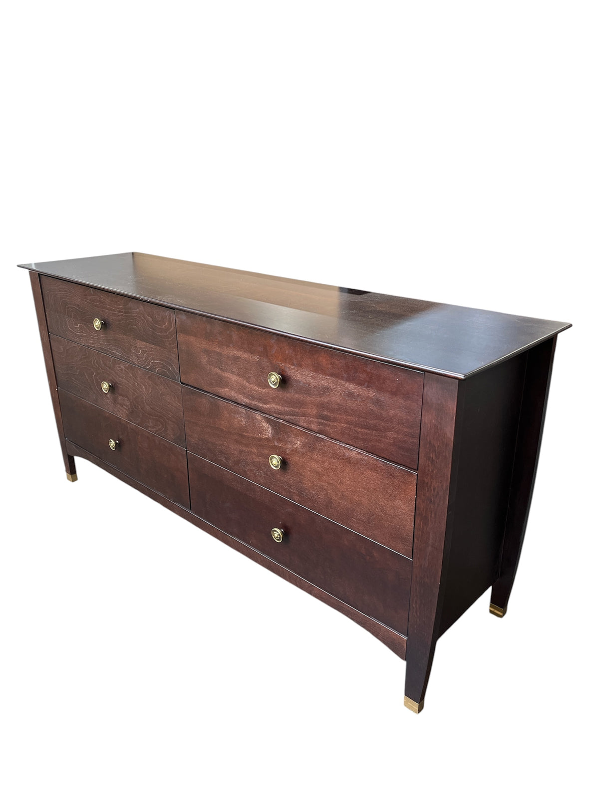 Dark Cherry 6 Drawer Dresser with Brass Hardware