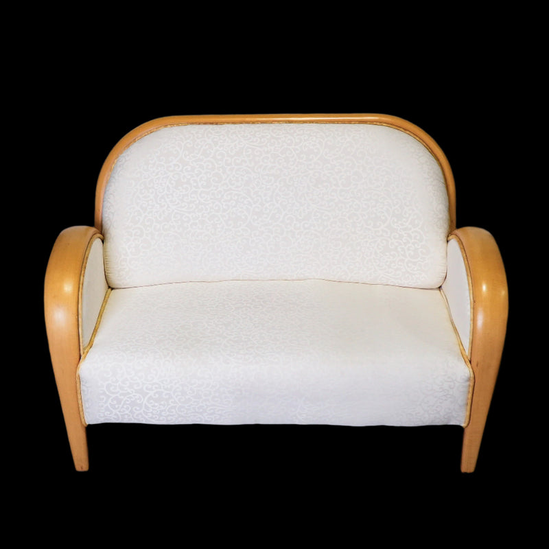 49-Inch W 2-Seater Sofa, White Fabric Upholstery in Wooden Frame