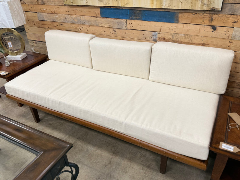 White and Light Wood Contemporary Sofa