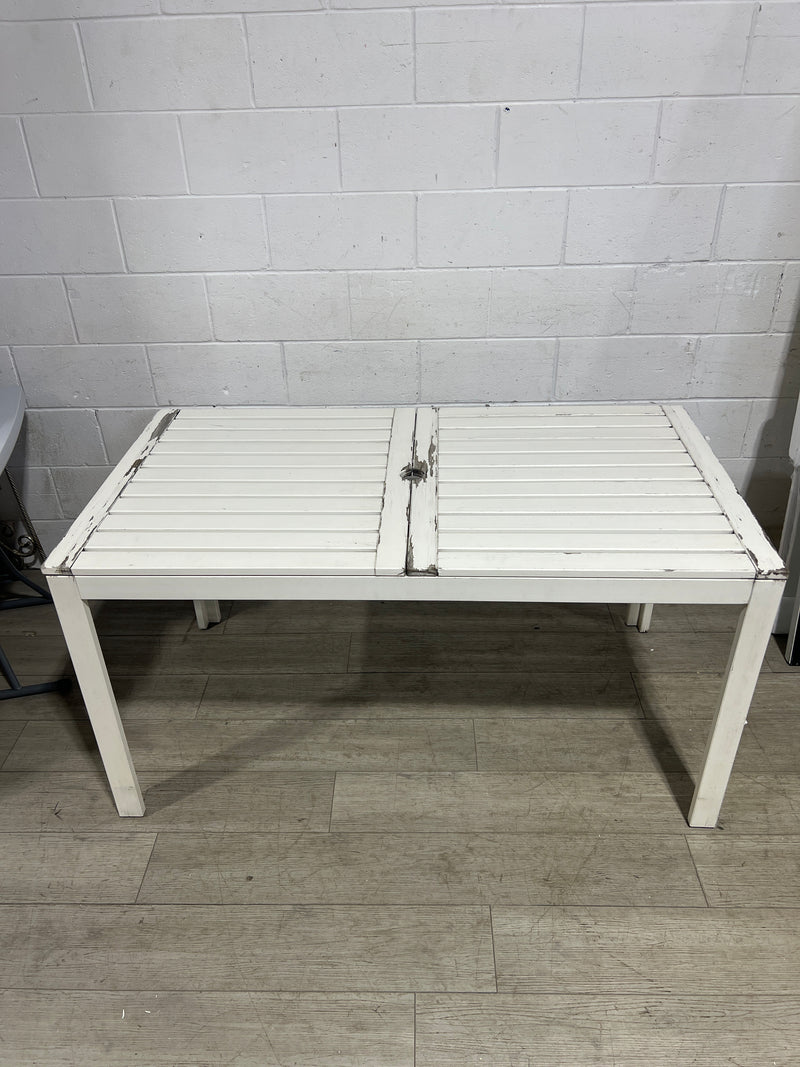 Slatted White Wood Patio Table