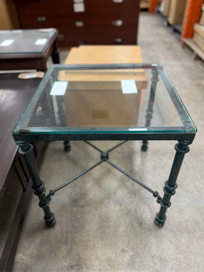 Dark Teal Glass-top Square Side Table