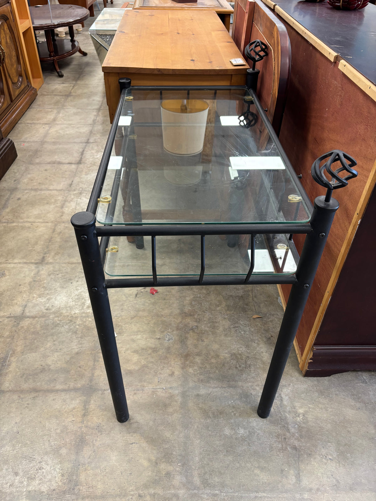 Black Metal Table with Glass Top