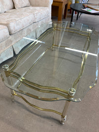 49"W Brass Coffee Table with Glass Top