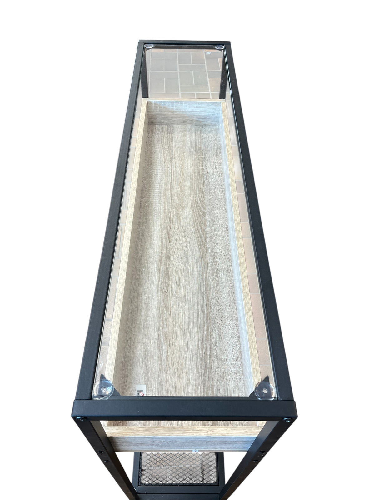 Modern Glass Display Console Table with Wood Storage & Metal Frame ...