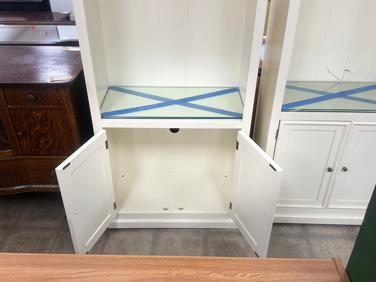 Off-White Wide Media Console w/ Cabinet Bookcase